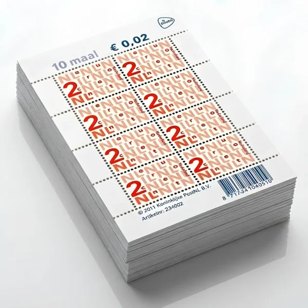 Stapel bijplakzegels 2 cent van goedkopezegels.nl