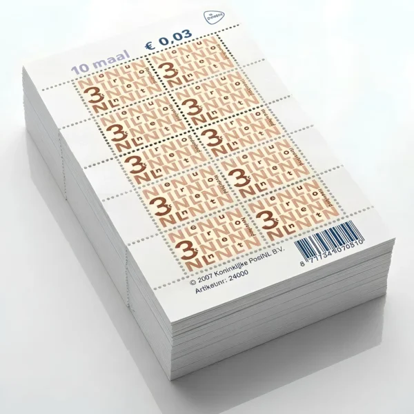 Stapel bijplakzegels 3 cent van goedkopezegels.nl